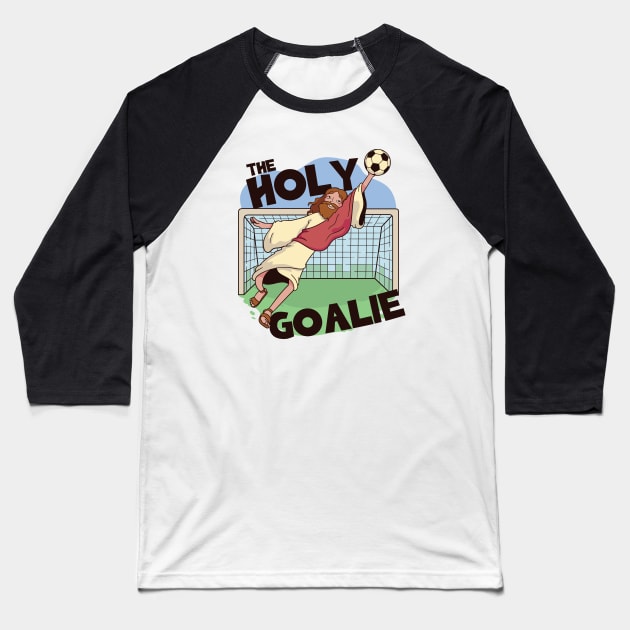 The Holy Goalie, Jesus Saves // Funny Jesus Cartoon Baseball T-Shirt by SLAG_Creative